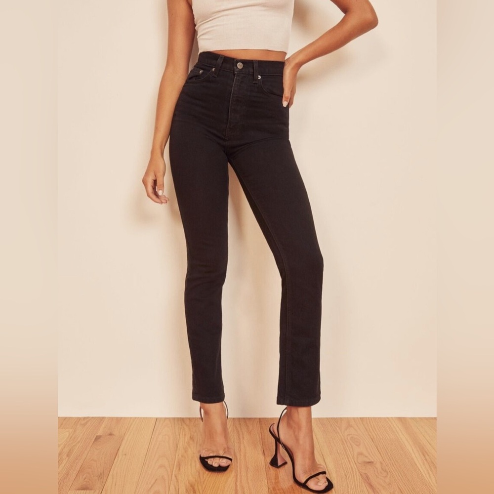 Reformation ultra high rise straight leg Jean black